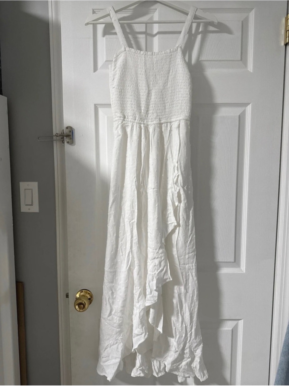 Hollister White Smocked Maxi Dress with Ruffle Skirt
